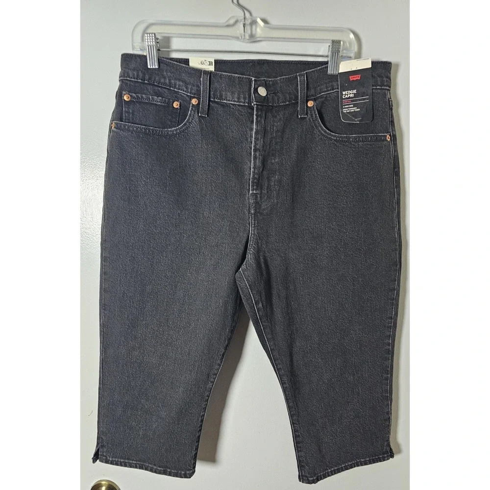 Levis Premium Wedgie Capri Jeans Womens Sz 29 Black High Rise Stretch Denim NWT